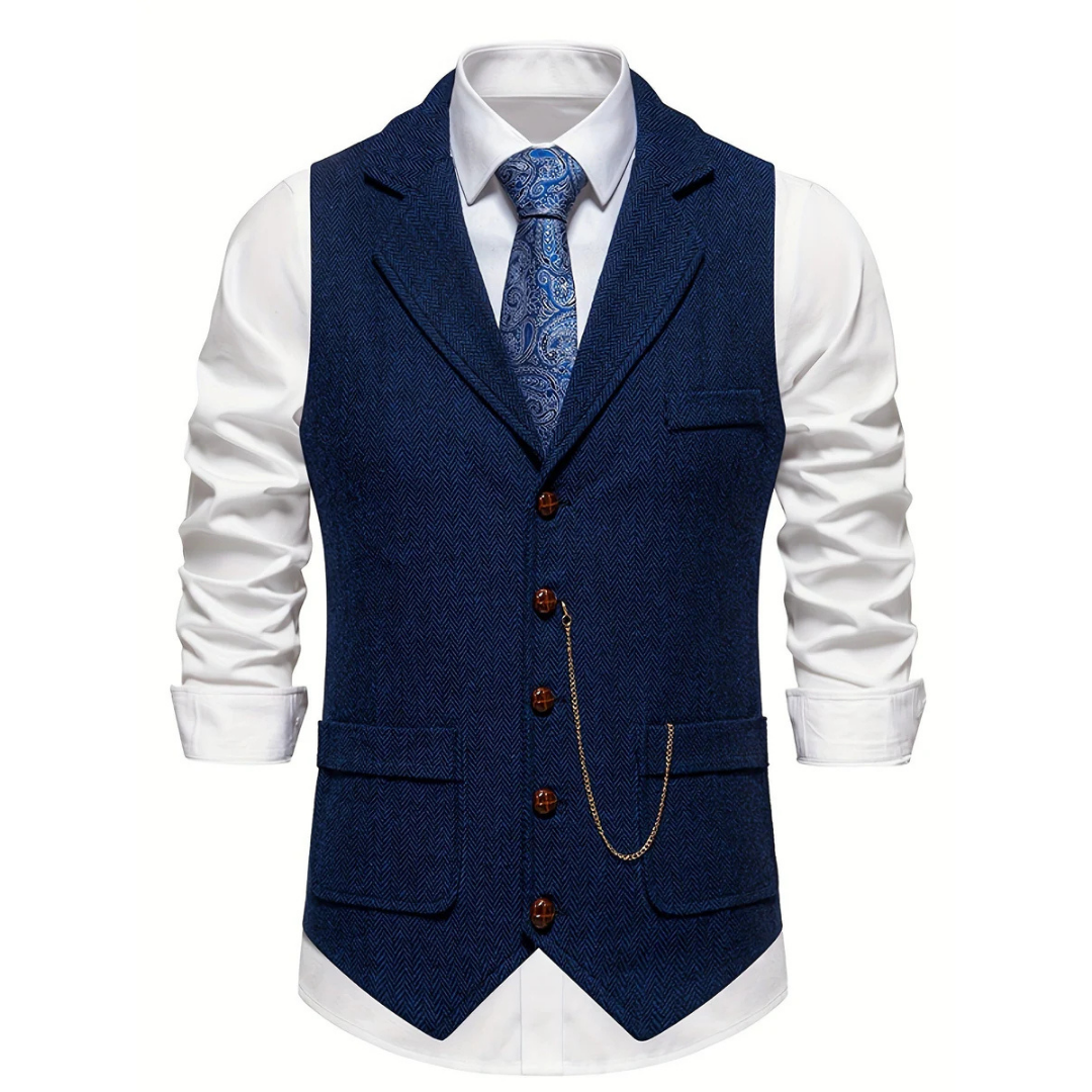 York | Men's Slim Fit Herringbone Tweed Wool Waistcoat