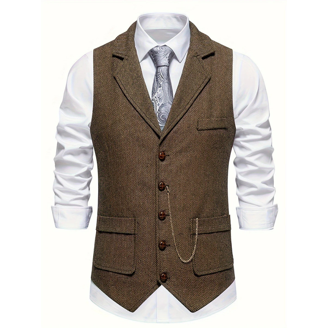 York | Men's Slim Fit Herringbone Tweed Wool Waistcoat