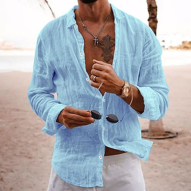 Luca | Men's Cotton Linen Long Sleeve Lapel Shirt