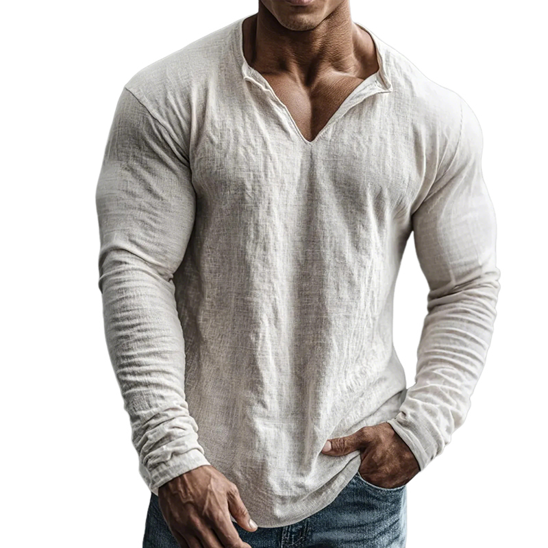 John | Men's V-Neck Long Sleeve Henley Shirt