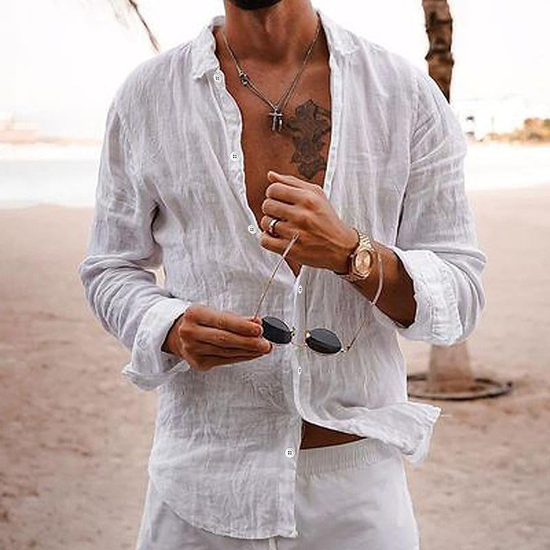 Luca | Men's Cotton Linen Long Sleeve Lapel Shirt