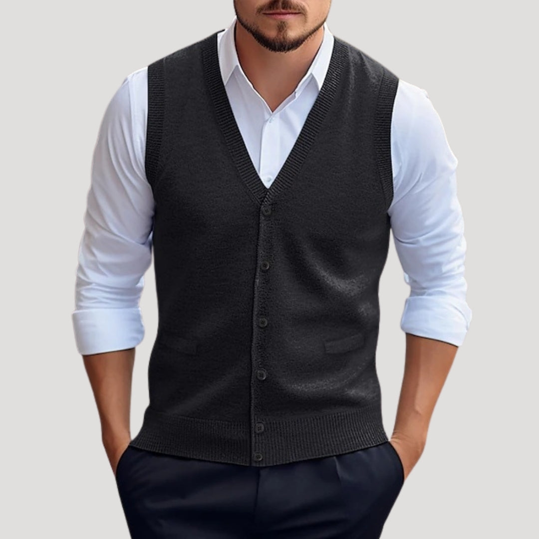 Sean | Men's Knitted V-Neck Button Front Sleeveless Waistcoat