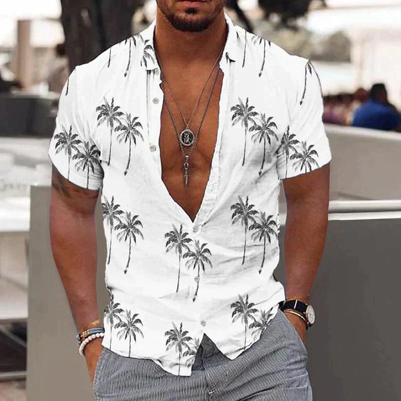 Conrad | Men's Short Sleeve Palm Print Linen Shirt