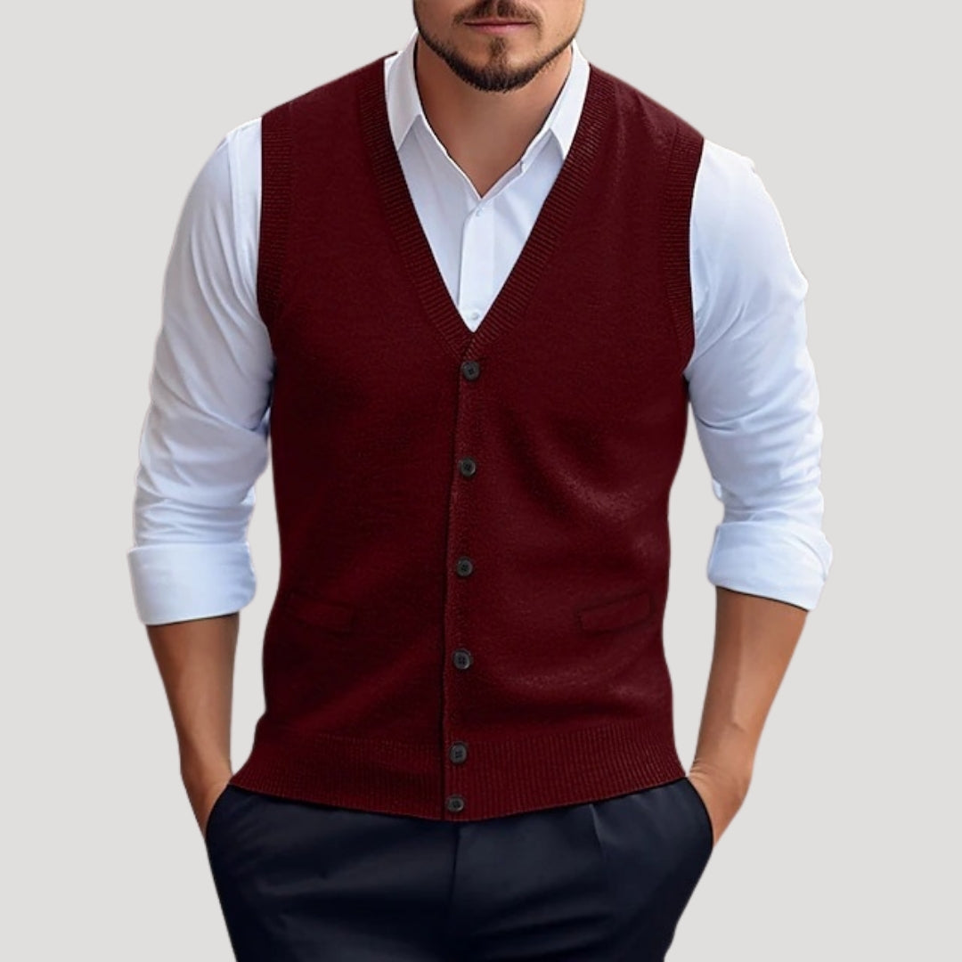 Sean | Men's Knitted V-Neck Button Front Sleeveless Waistcoat