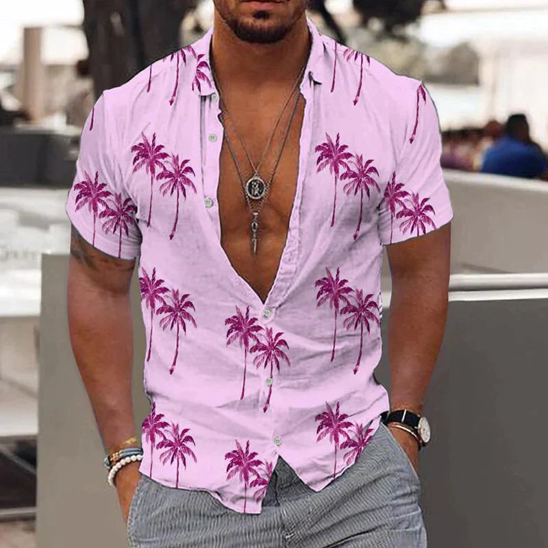 Conrad | Men's Short Sleeve Palm Print Linen Shirt