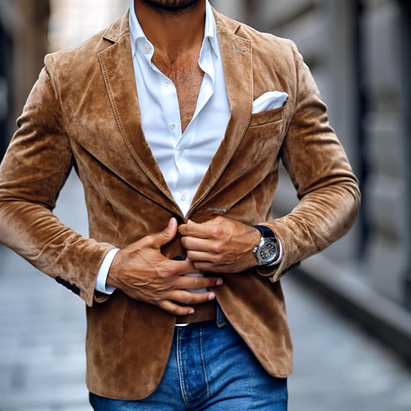 Noel | Men's Casual Notch Lapel Sued Blazer