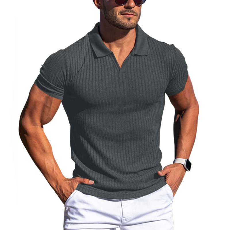 Clark |  Men's Striped Lapel Short Sleeve Slim Fit Polo Shirt