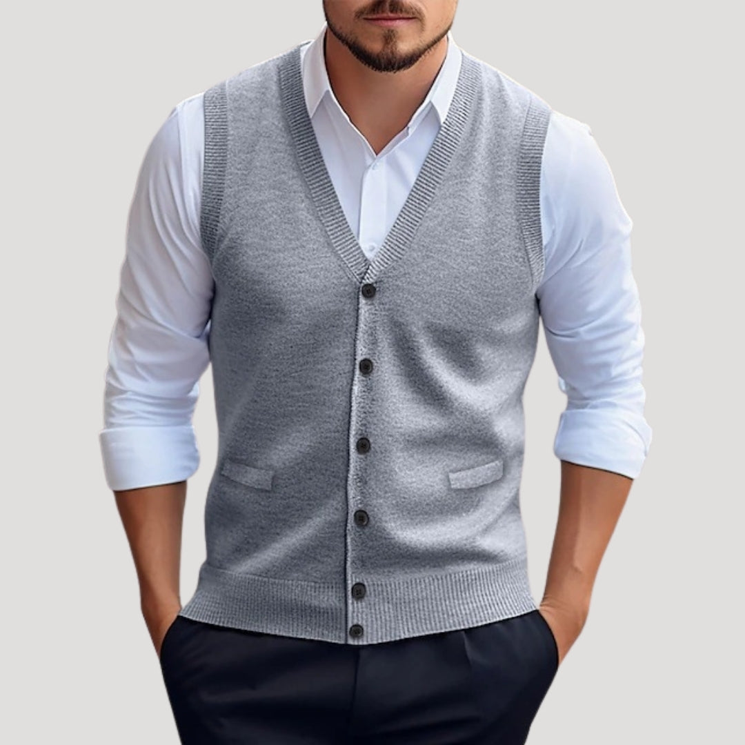 Sean | Men's Knitted V-Neck Button Front Sleeveless Waistcoat