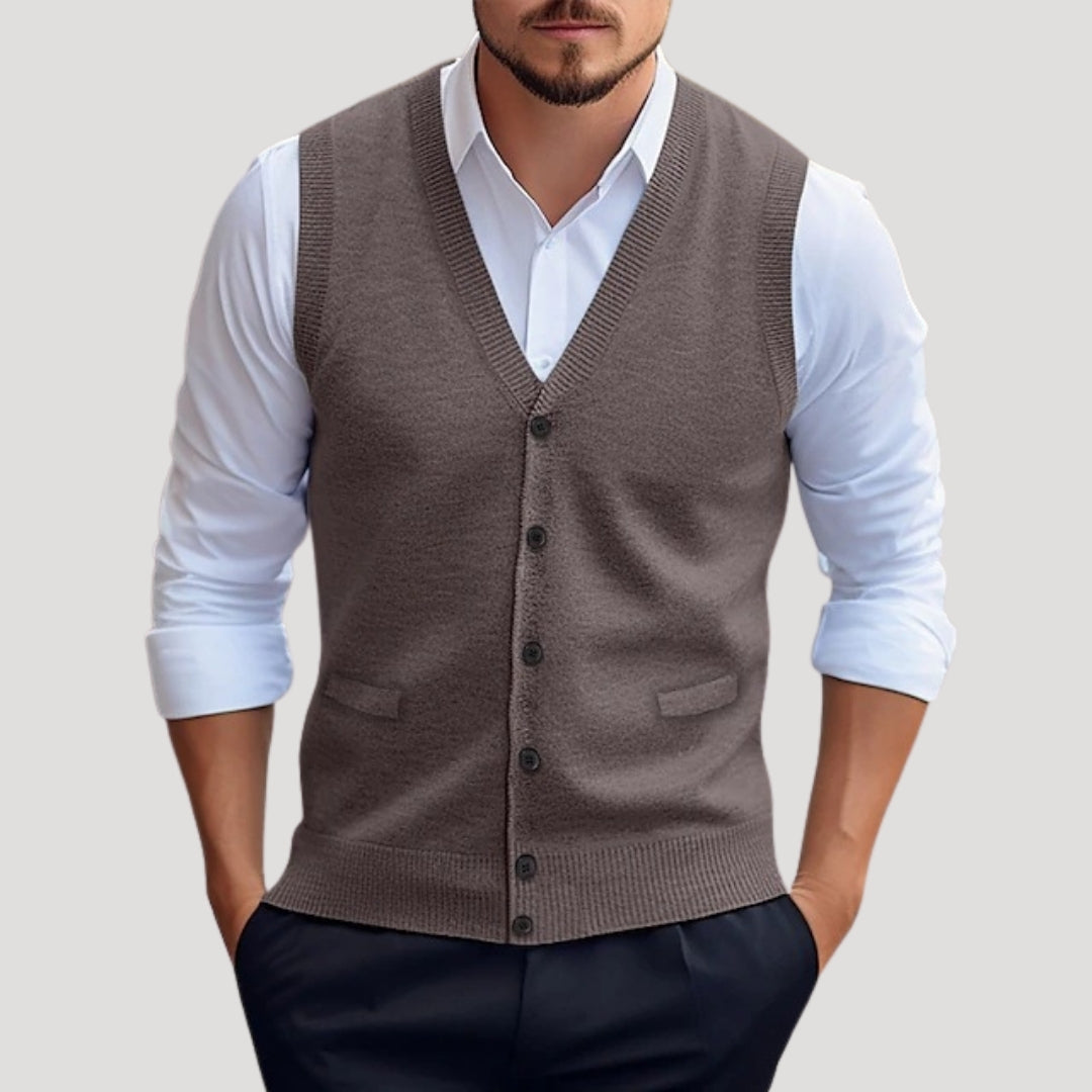 Sean | Men's Knitted V-Neck Button Front Sleeveless Waistcoat