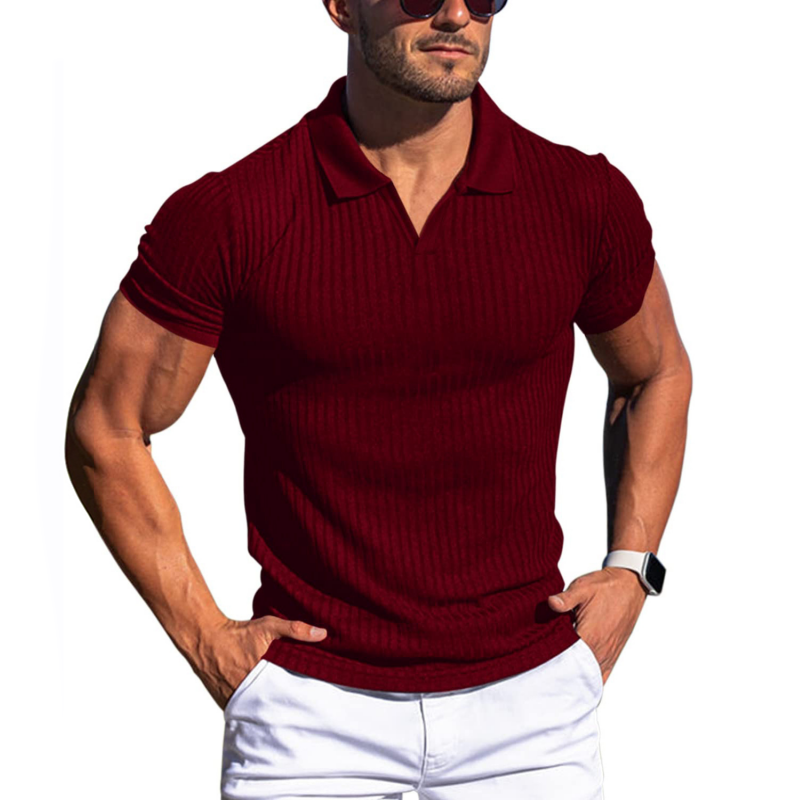 Clark |  Men's Striped Lapel Short Sleeve Slim Fit Polo Shirt