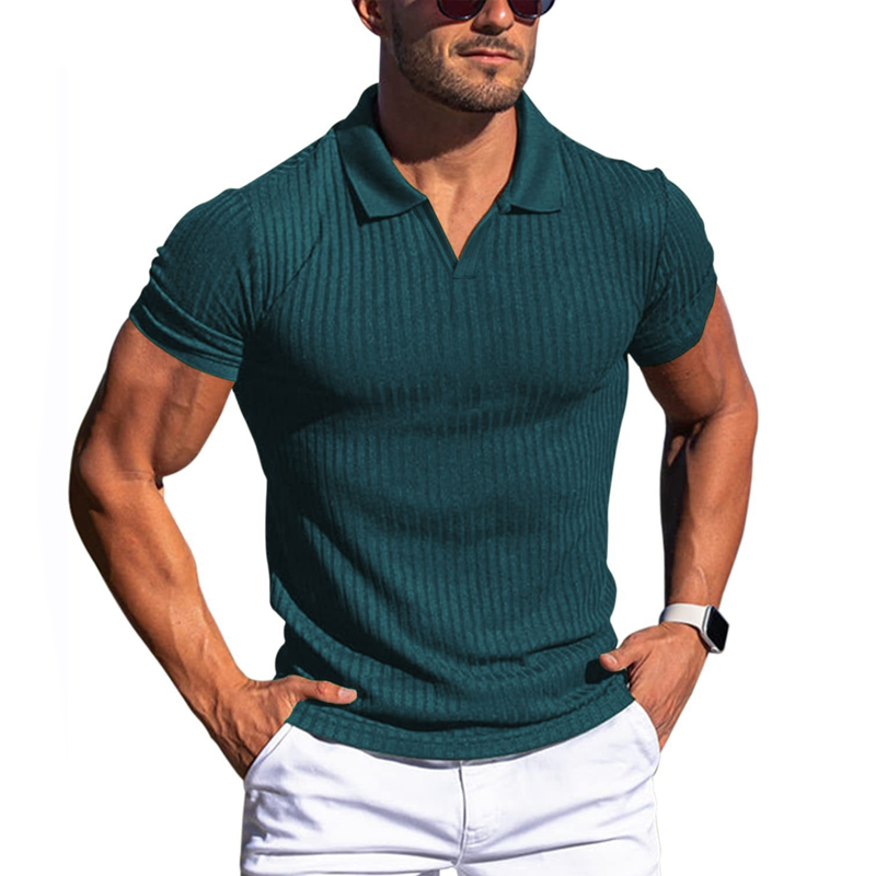 Clark |  Men's Striped Lapel Short Sleeve Slim Fit Polo Shirt