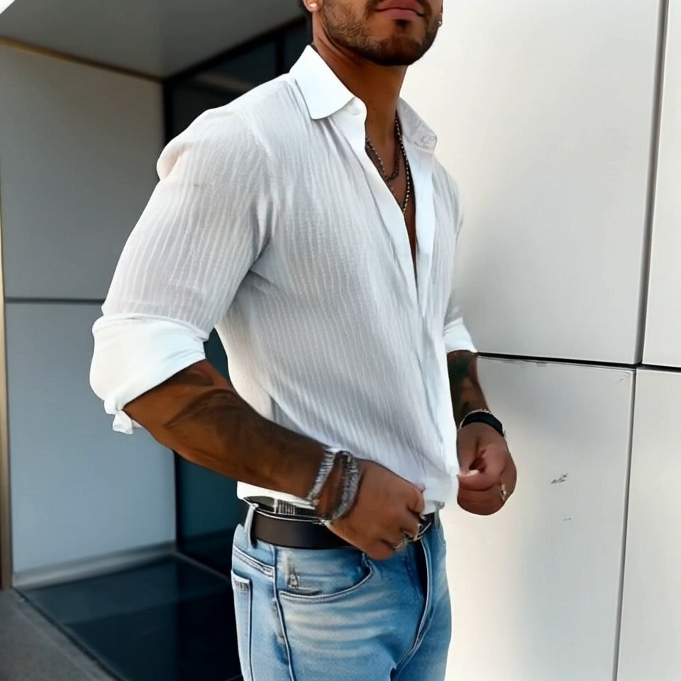 Cullen | Men's Striped Long Sleeve Linen Shirt