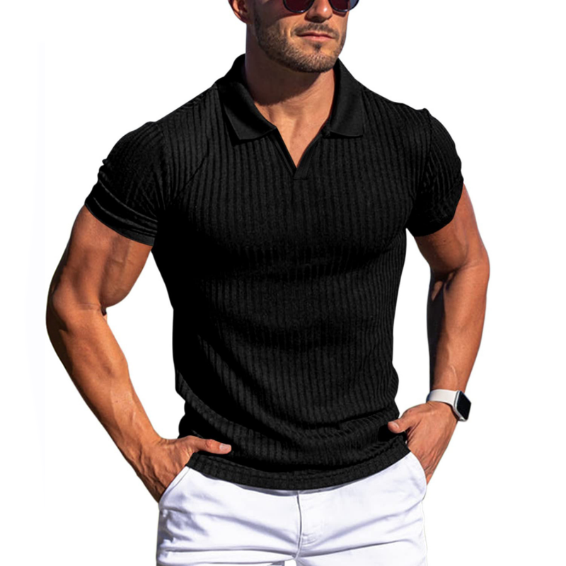 Clark |  Men's Striped Lapel Short Sleeve Slim Fit Polo Shirt
