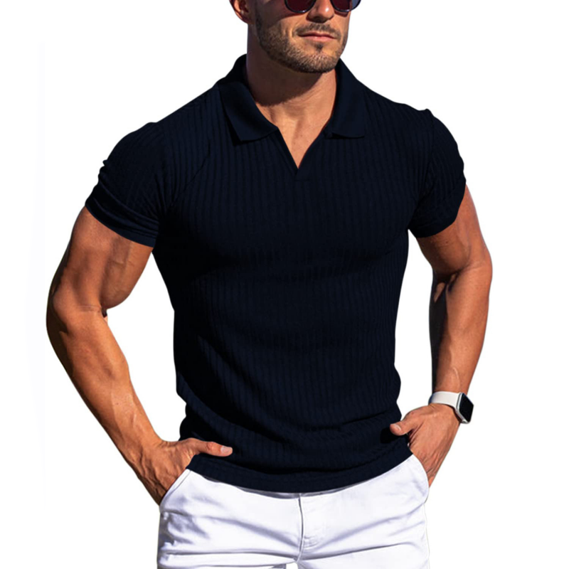 Clark |  Men's Striped Lapel Short Sleeve Slim Fit Polo Shirt