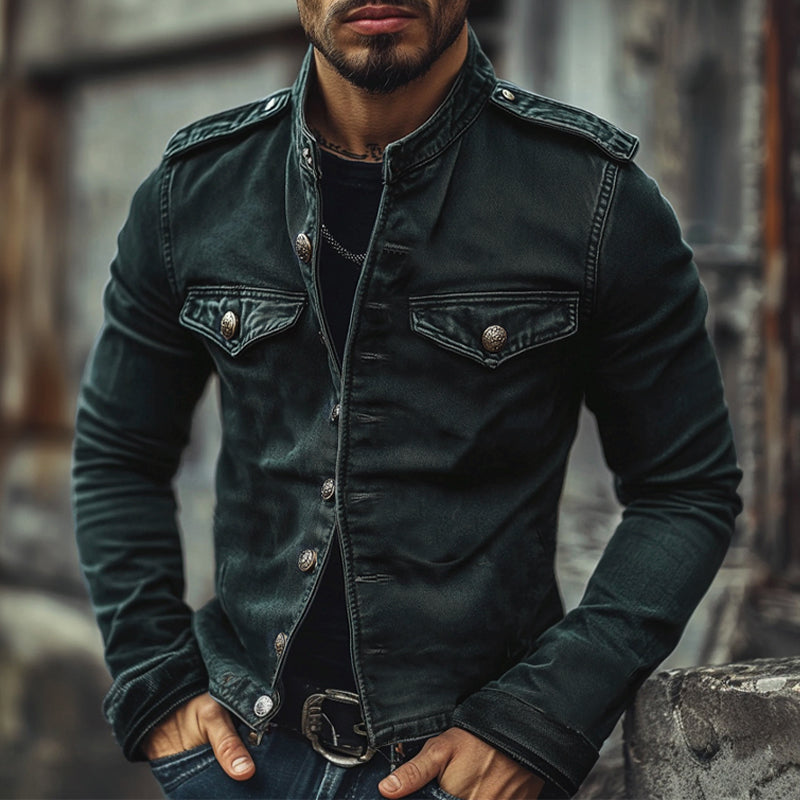 Craig |  Men's Vintage Stand Collar Denim Jacket