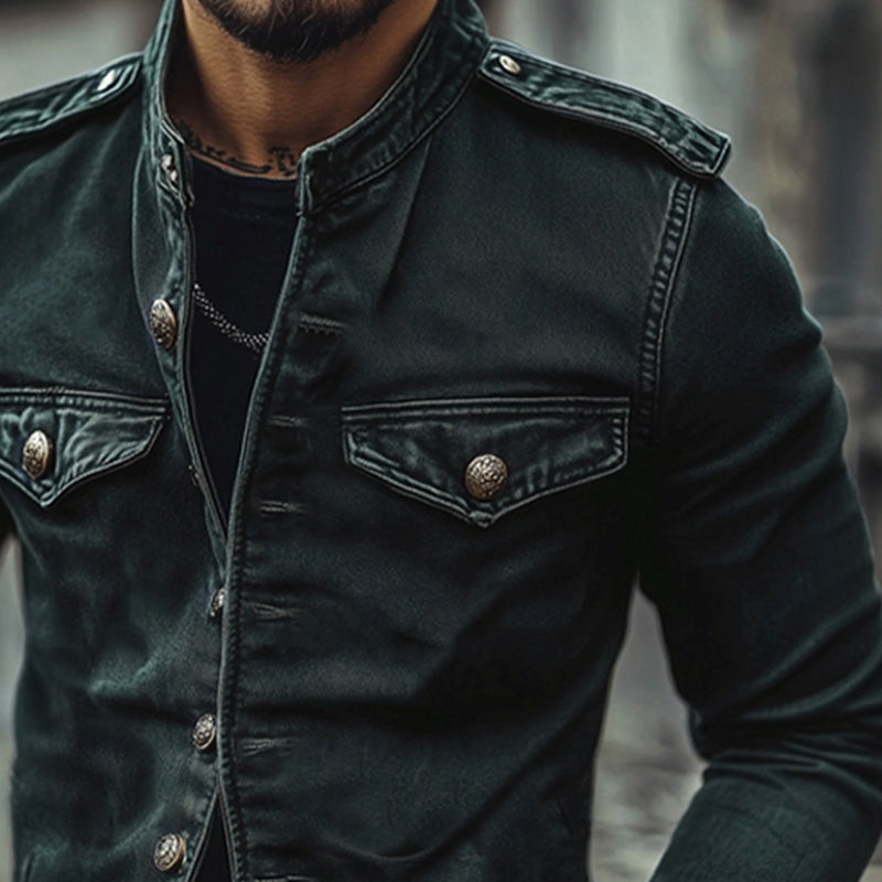 Craig |  Men's Vintage Stand Collar Denim Jacket