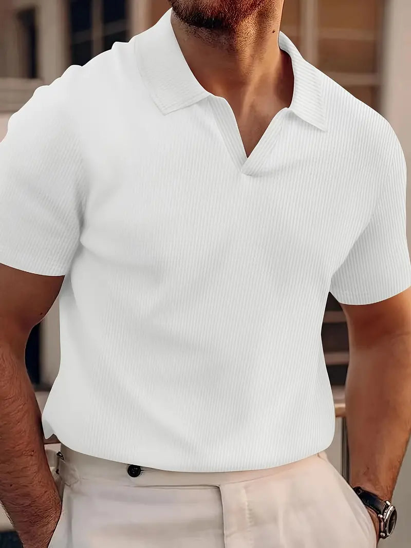 Teddy | Men's Ribbed Knit Slim Fit Short Sleeve Polo Shirt