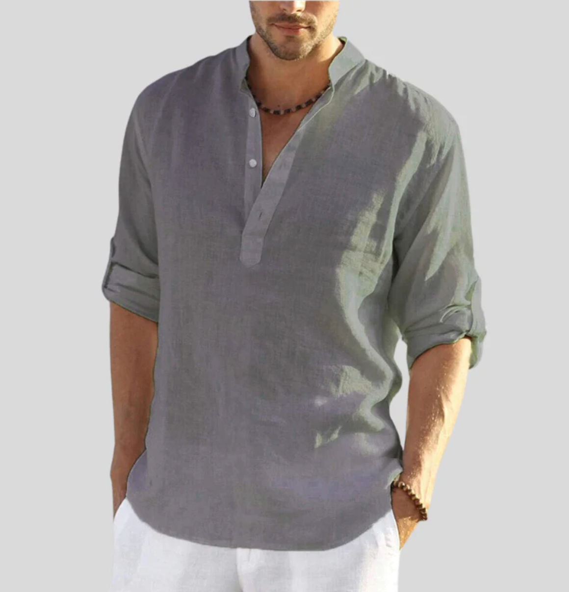 Finley | Men's Linen V-Neck Short Sleeve Button-Up Shirt