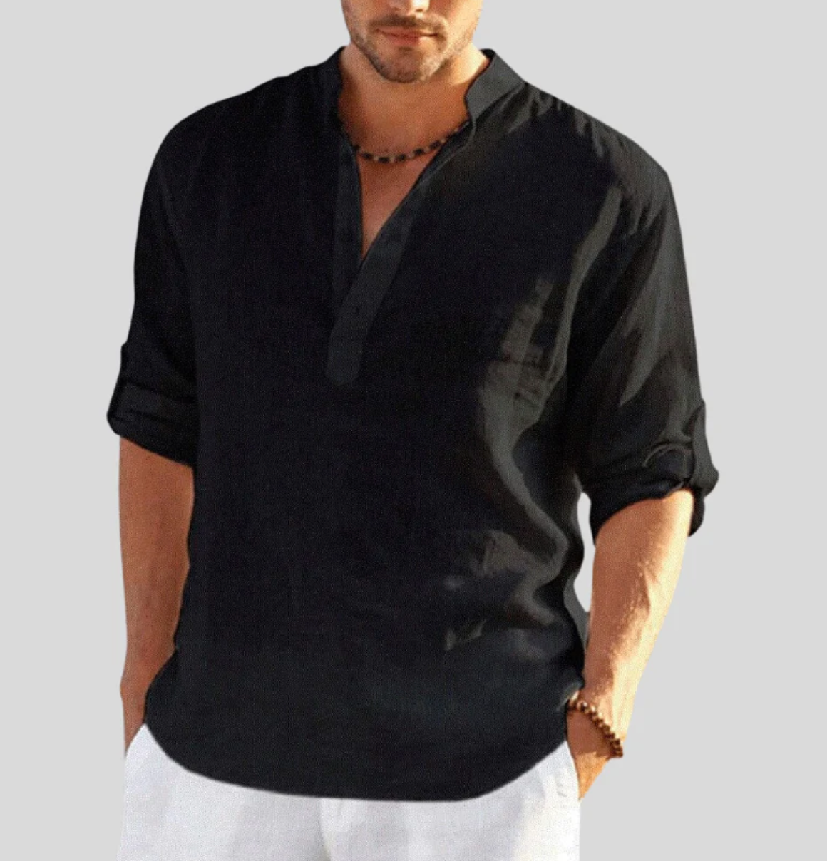 Finley | Men's Linen V-Neck Short Sleeve Button-Up Shirt