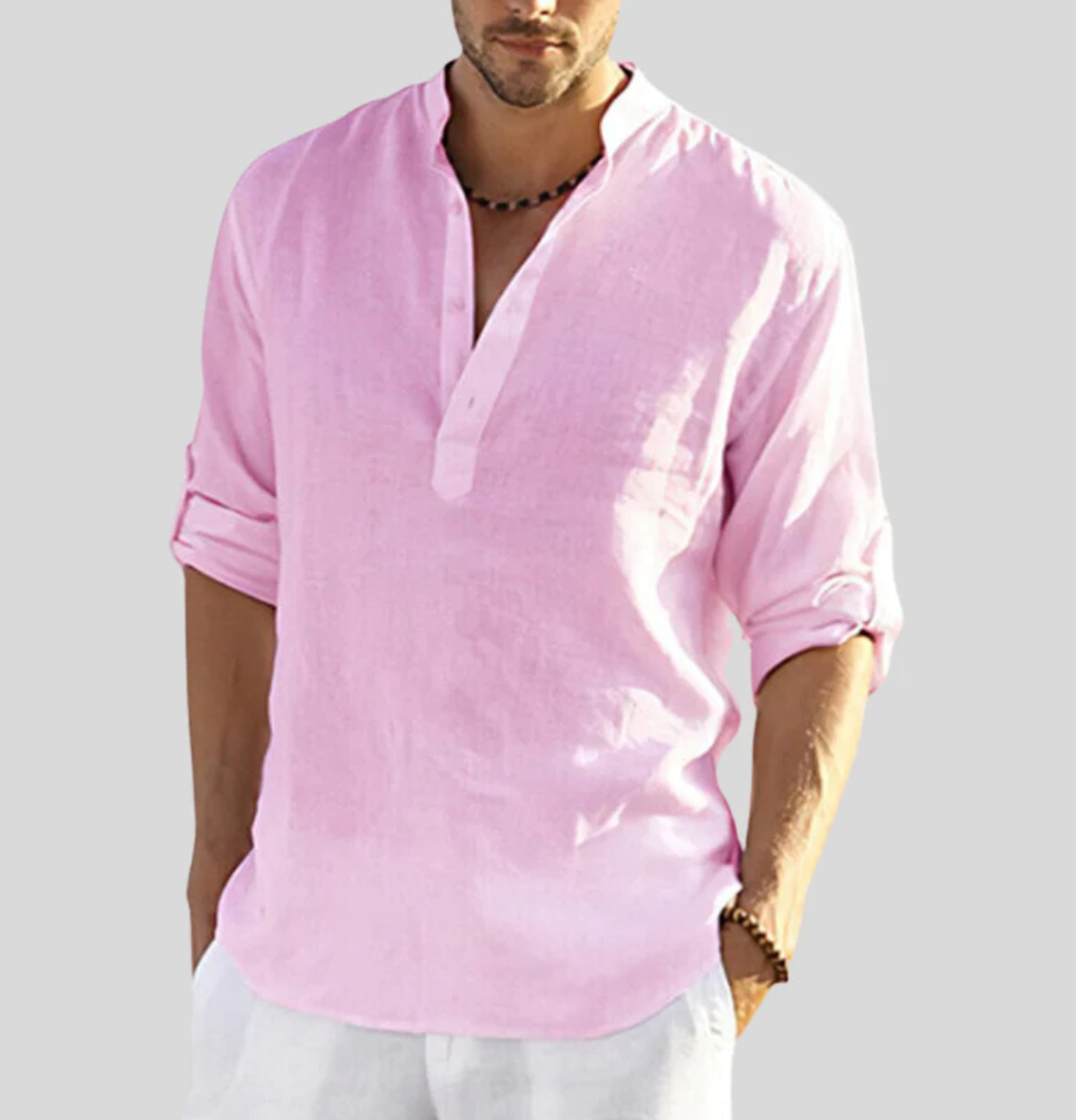 Finley | Men's Linen V-Neck Short Sleeve Button-Up Shirt