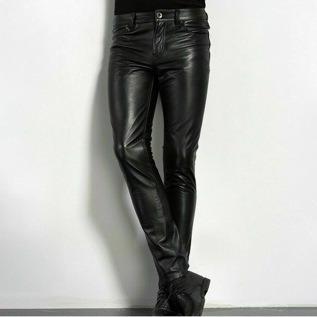 Evan | Men's Black Edgy Leather Skinny Jeans