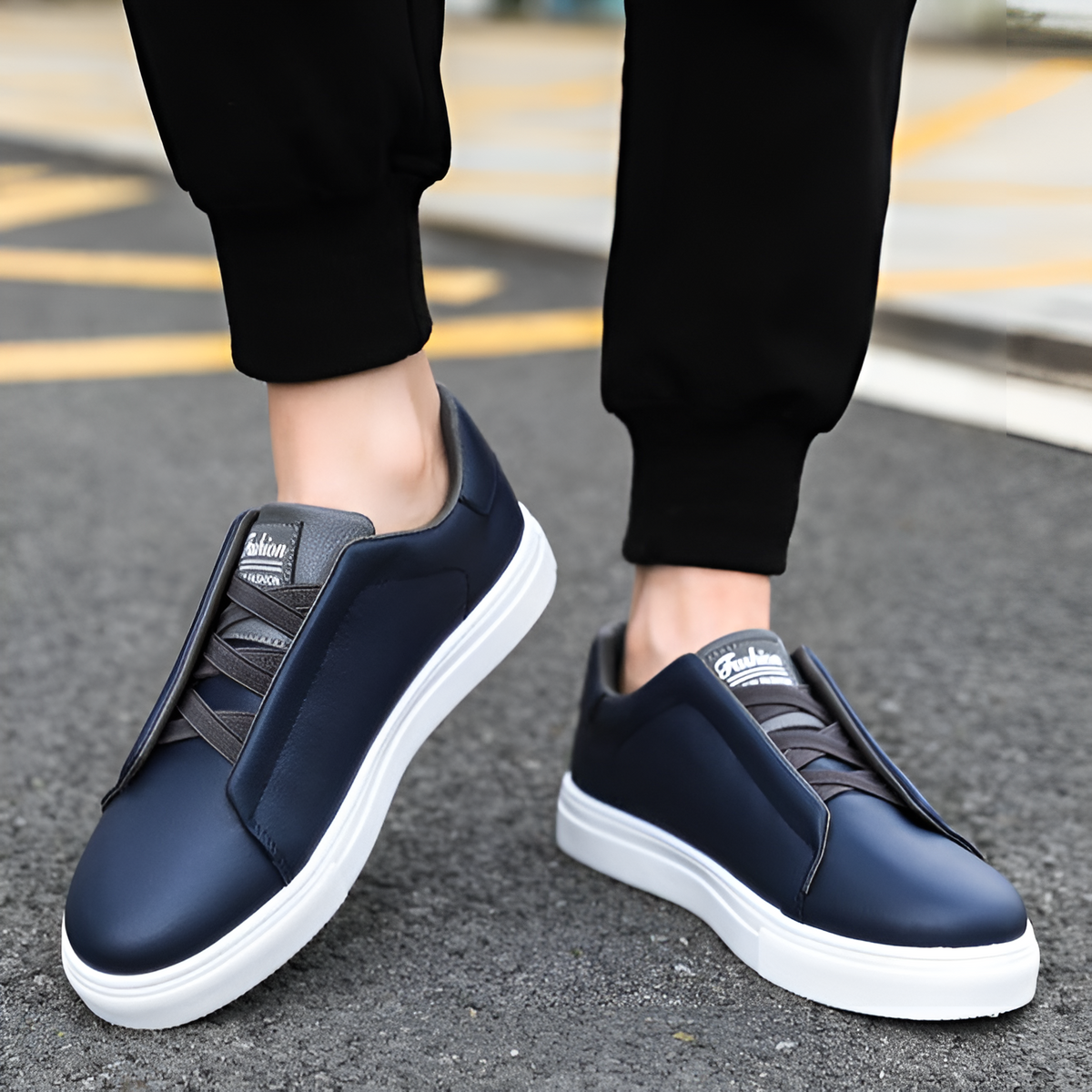 Odell | Men's Elastic Panel Laceless Leather Sneakers