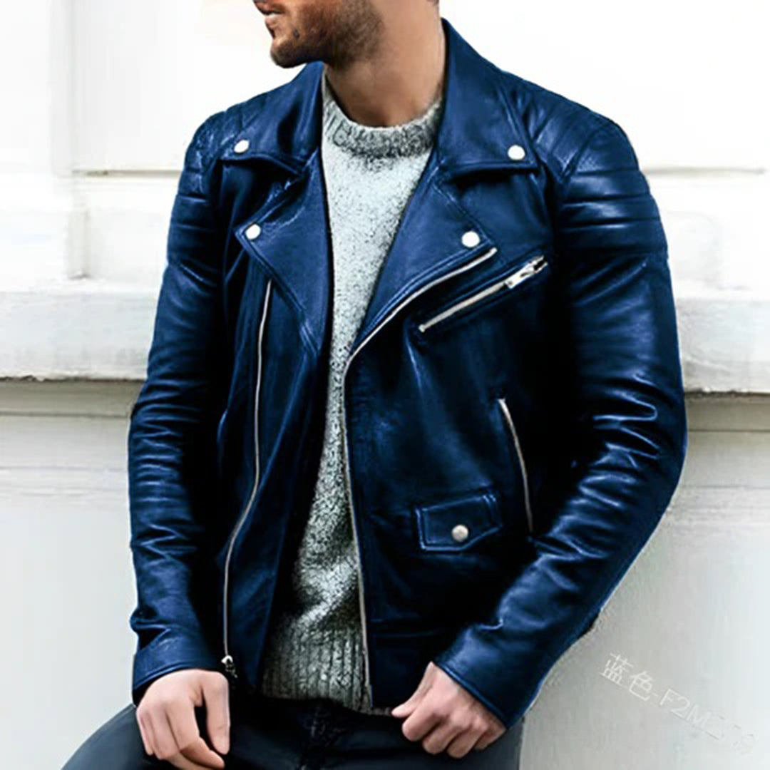 Cash | Men's Asymmetric Zip Snap-Lapel Biker Jacket