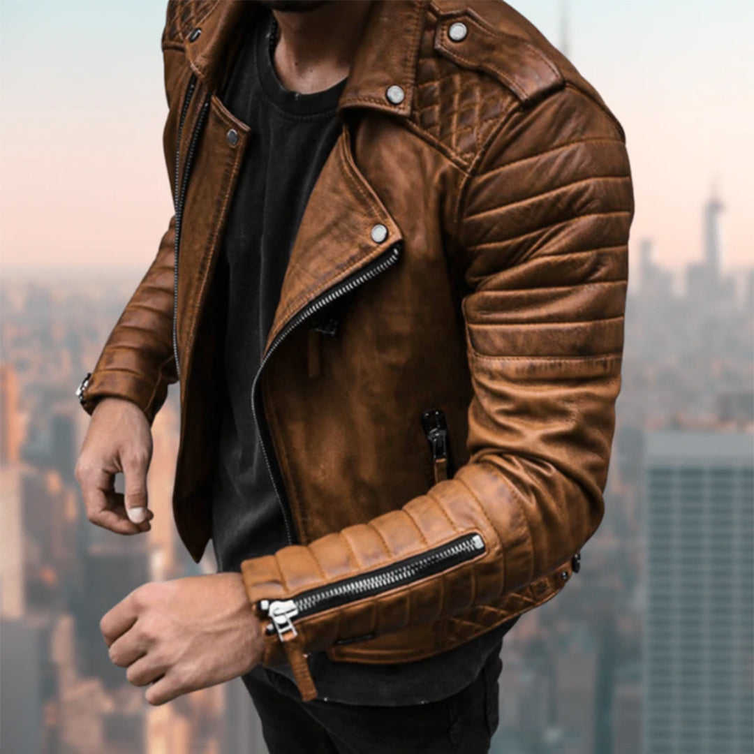 Cash | Men's Asymmetric Zip Snap-Lapel Biker Jacket