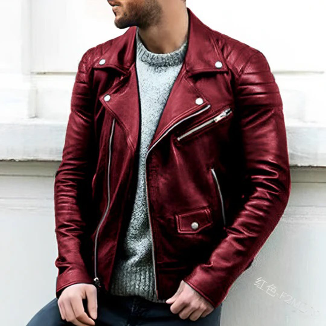 Cash | Men's Asymmetric Zip Snap-Lapel Biker Jacket