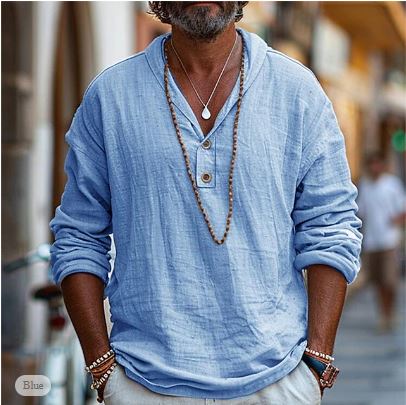 Cato | Men's Linen Shirt with Stand-Up Collar
