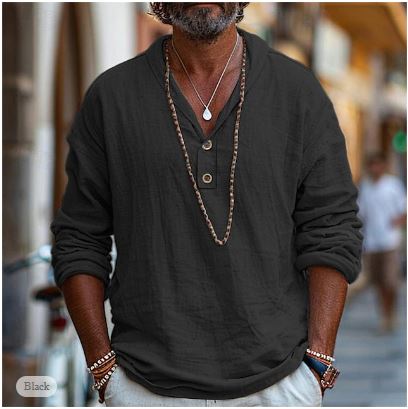 Cato | Men's Linen Shirt with Stand-Up Collar