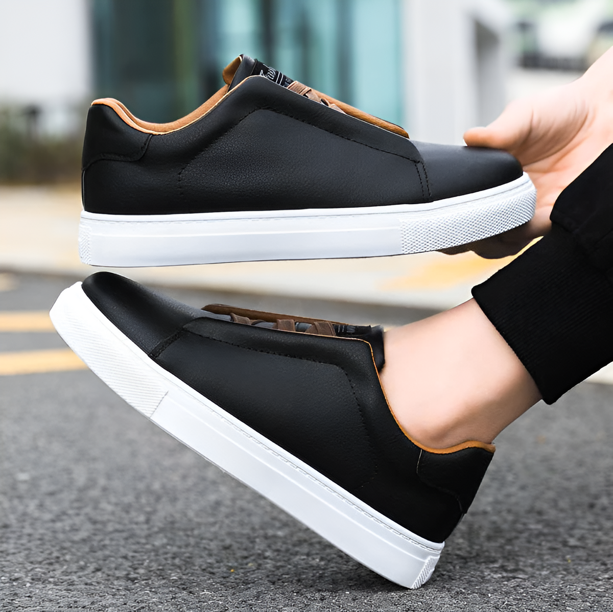 Odell | Men's Elastic Panel Laceless Leather Sneakers