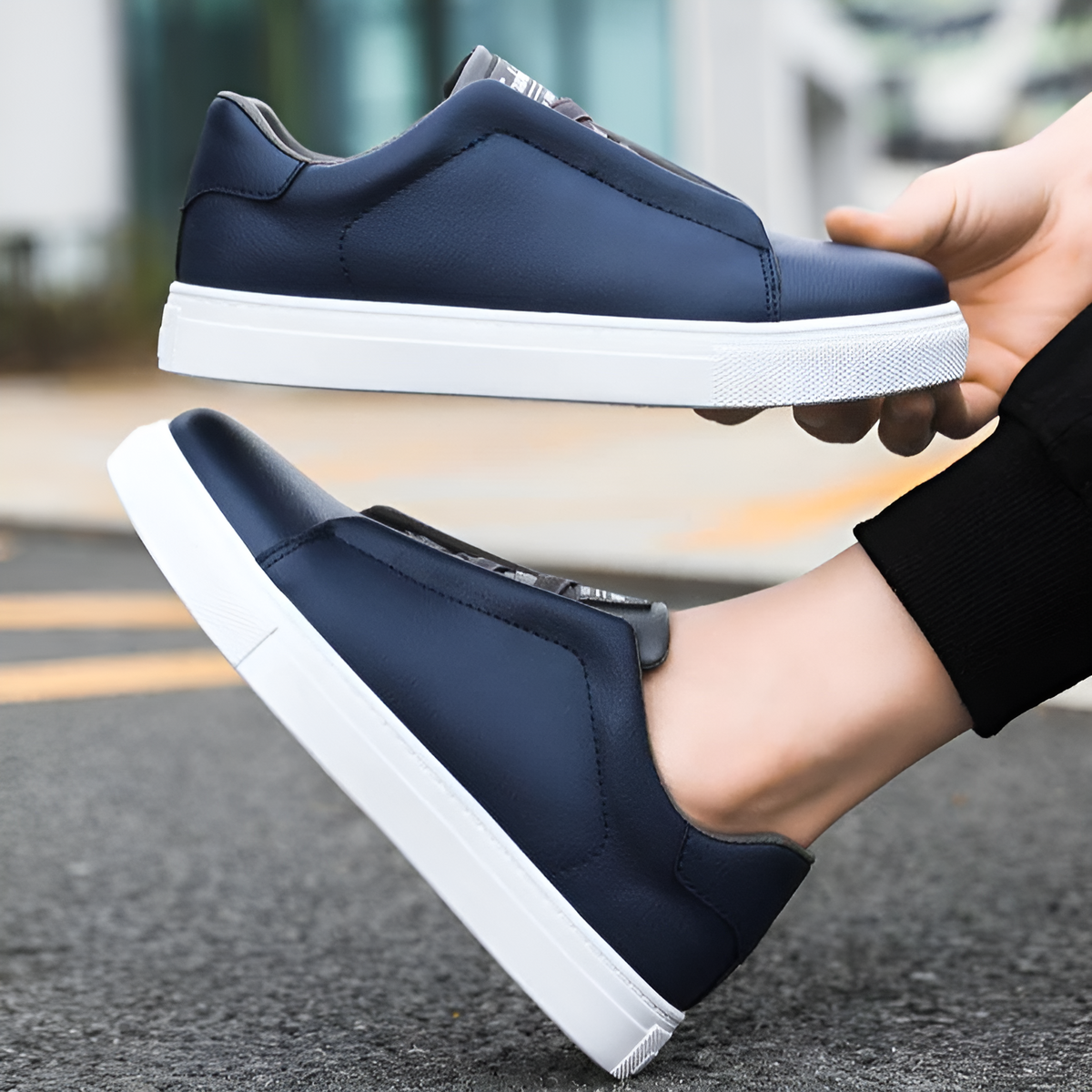 Odell | Men's Elastic Panel Laceless Leather Sneakers