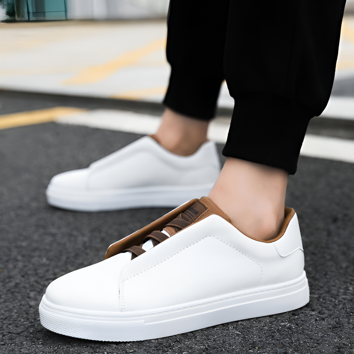 Odell | Men's Elastic Panel Laceless Leather Sneakers