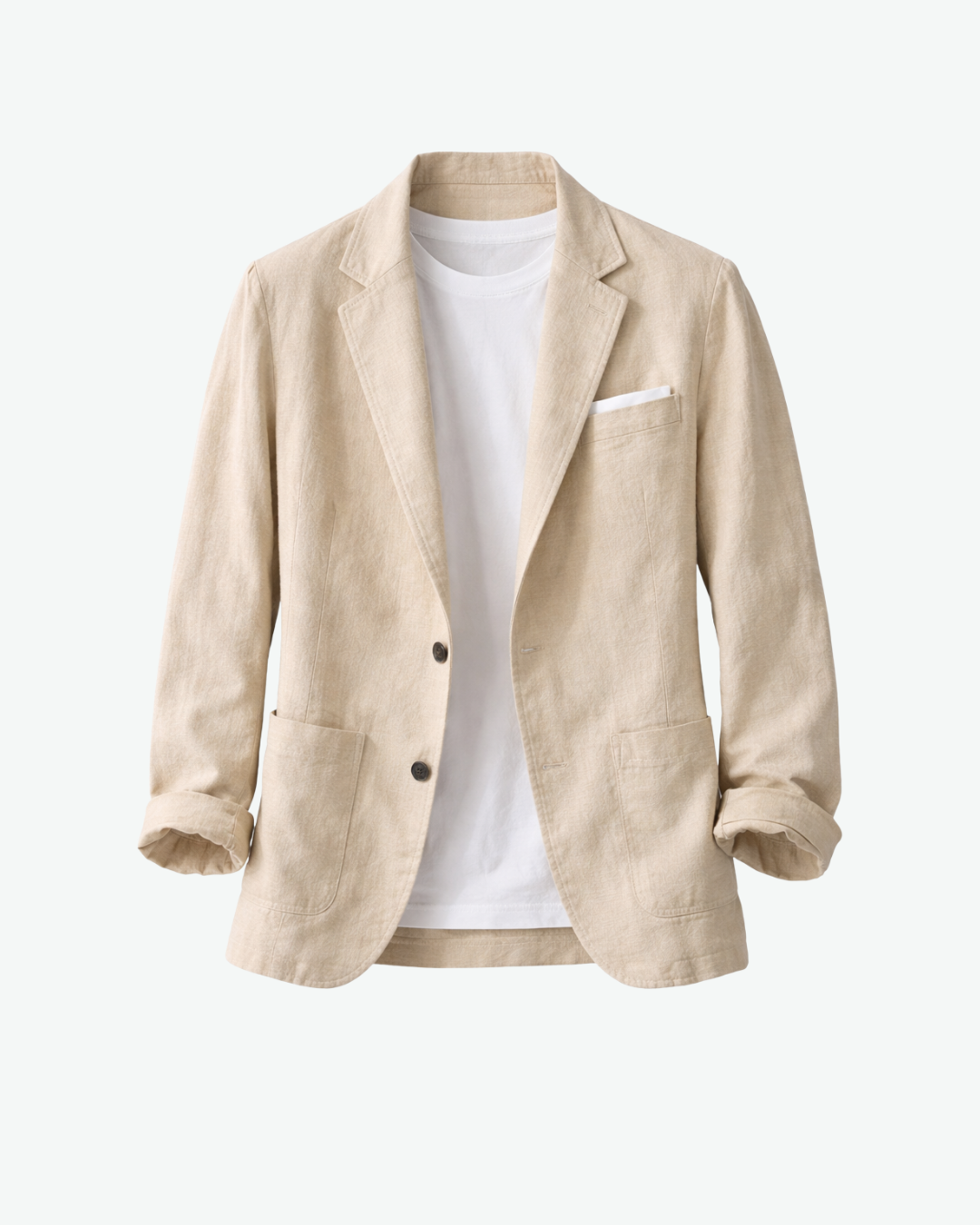 Men’s Linen Blend Blazer Jacket with Notch Lapel and Patch Pockets