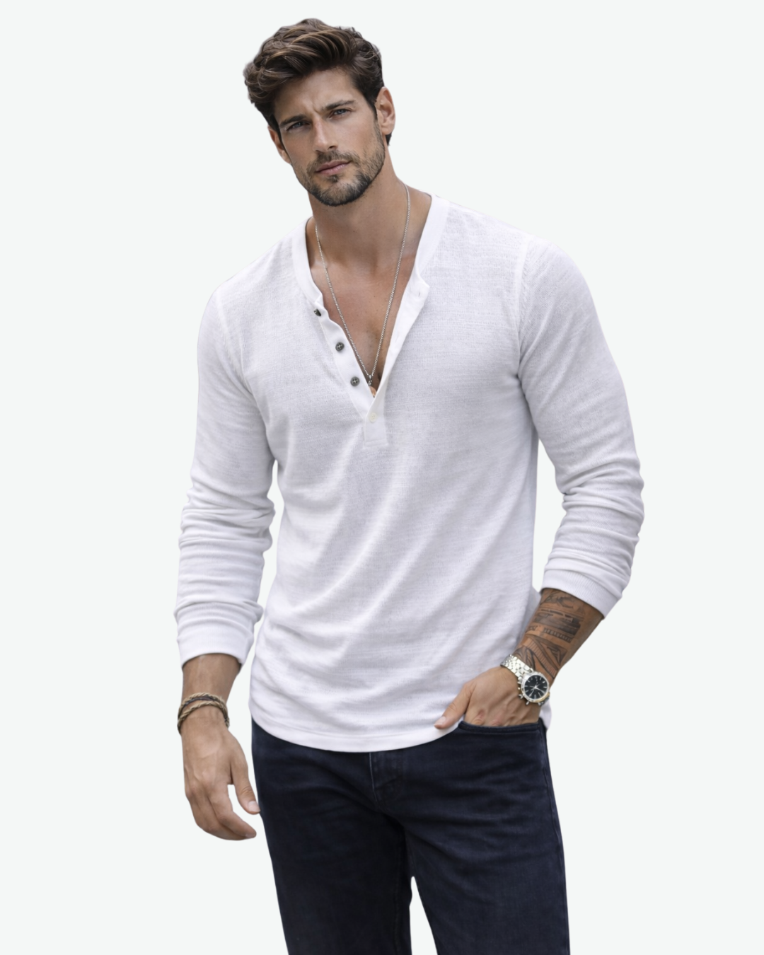 Men’s Long Sleeve Henley Shirt with Button Placket