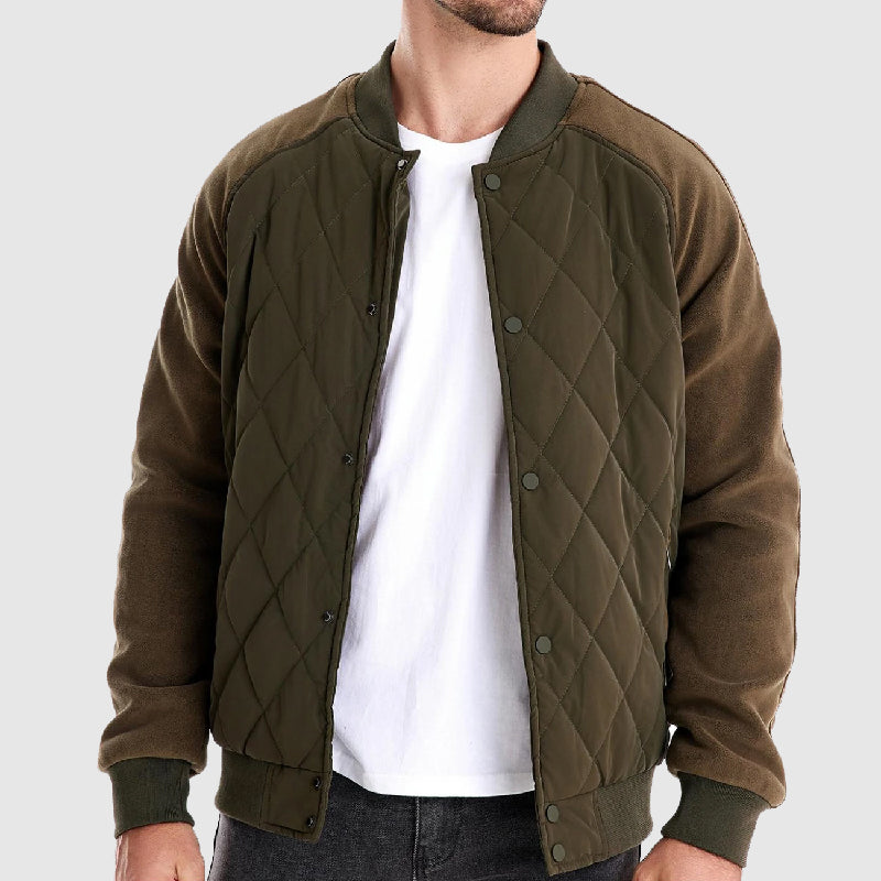 Duncan | Men's Snap-Front Panel Quilted Hybrid Bomber Jacket