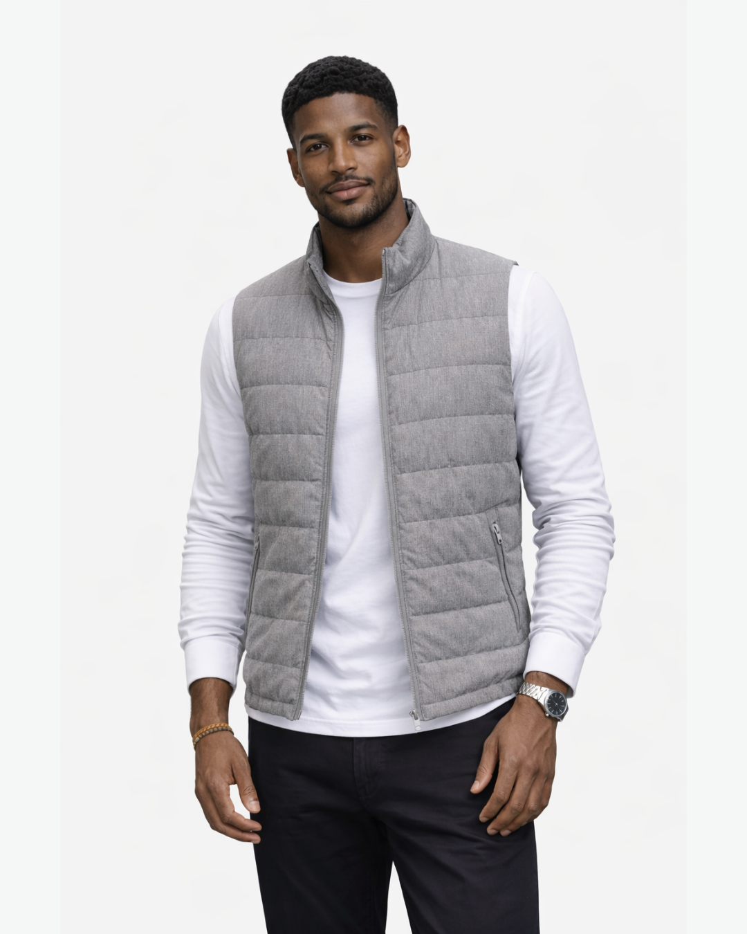 Men’s Quilted Zip-Up Vest with Stand Collar