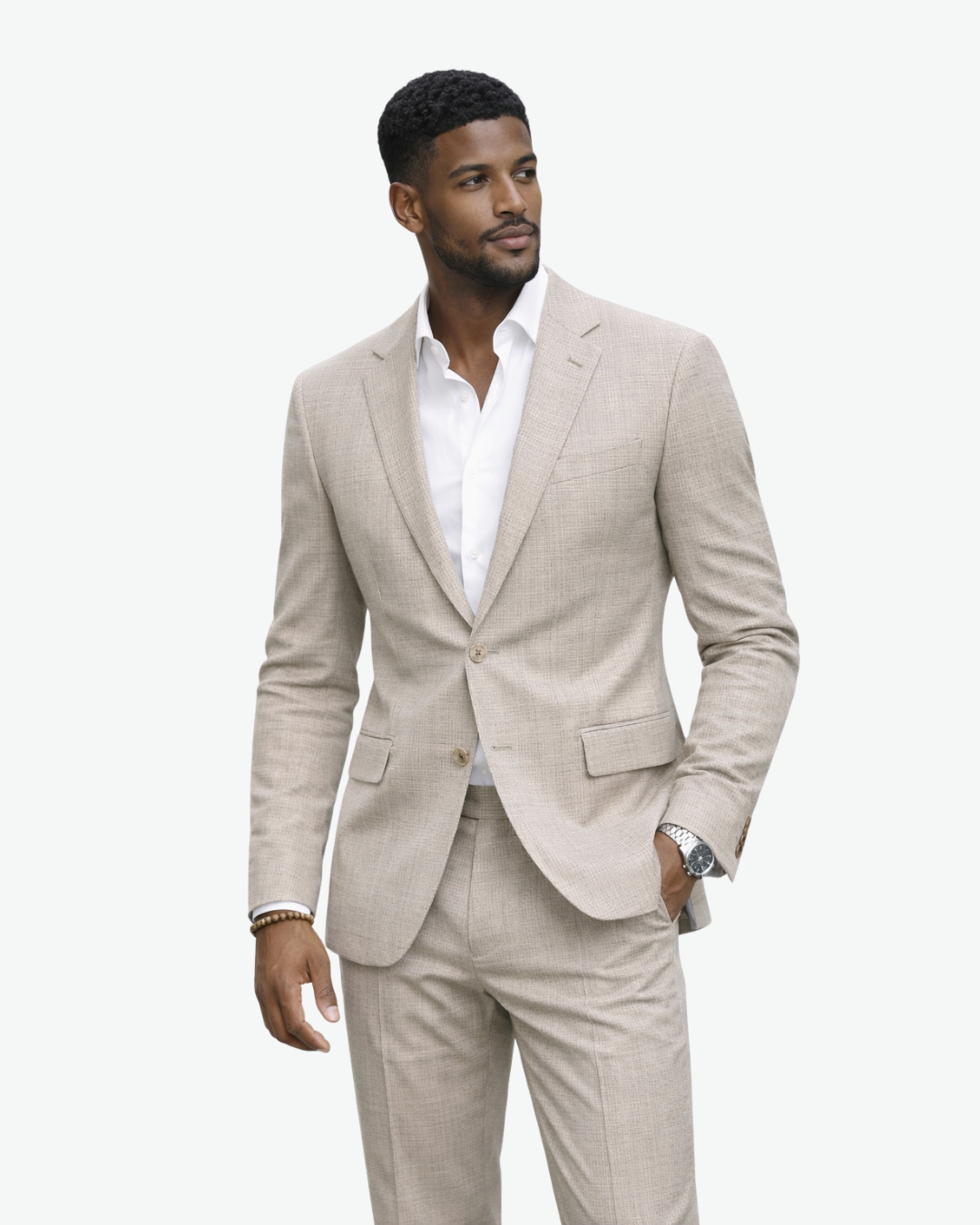Men’s Two-Piece Suit with Notch Lapel Jacket and Flat-Front Trousers