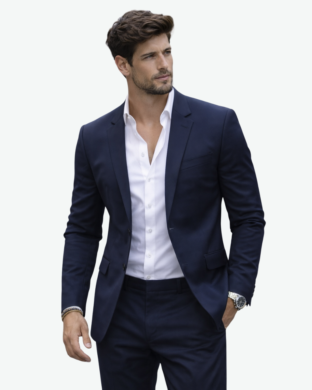 Men’s Two-Piece Suit with Notch Lapel Jacket and Slim Trousers