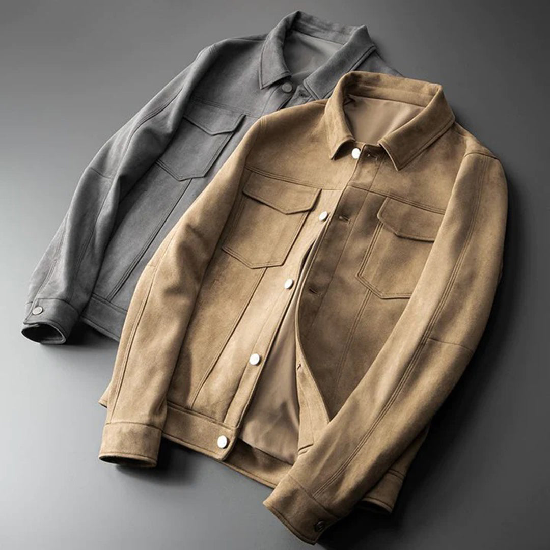 Eddie | Men's Vintage Suede Leather Jacket with Chest Pockets