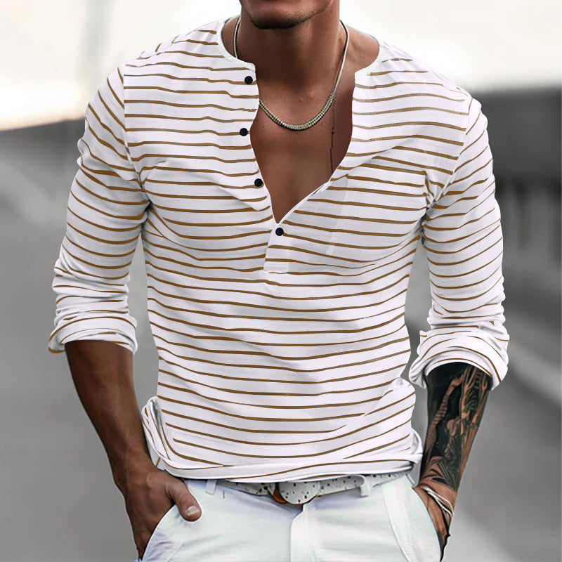Joey | Men's Long Sleeve Striped Henley T-Shirt