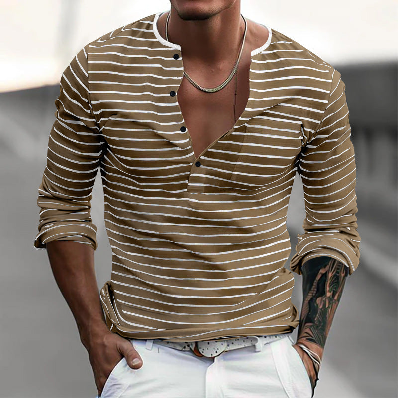 Joey | Men's Long Sleeve Striped Henley T-Shirt