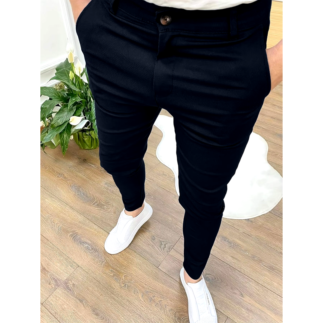 Ambrose | Men's Slim Fit Textured Tapered Trousers
