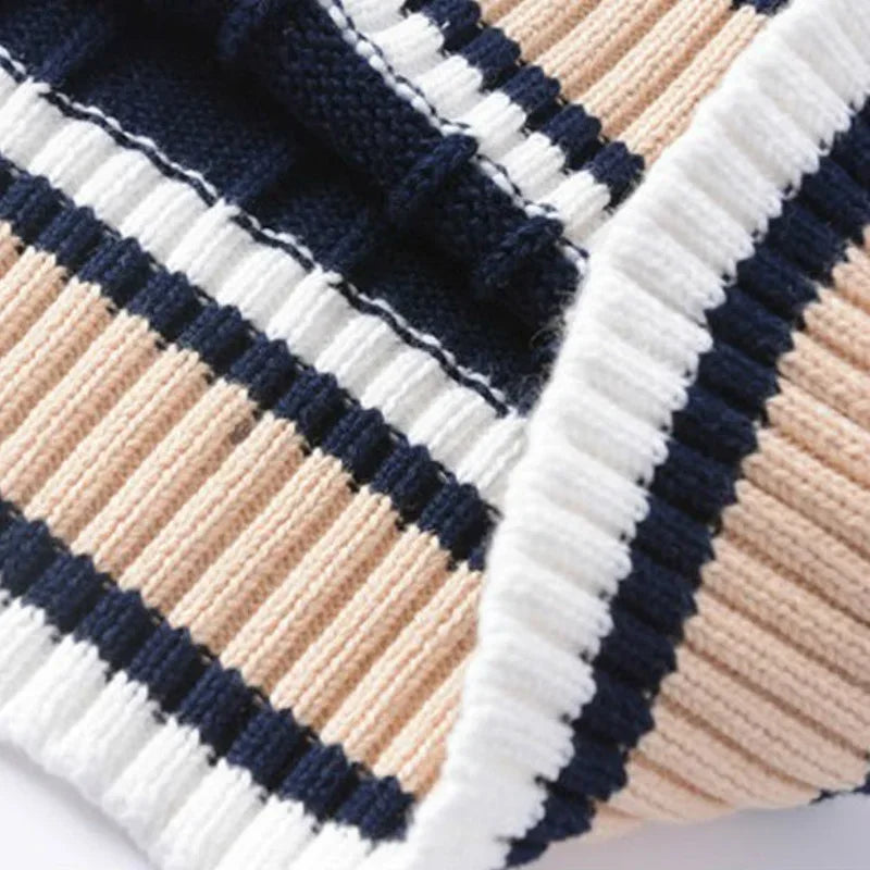 Hugh | Men's Cable Knit V-Neck Sweater Vest with Striped Accents