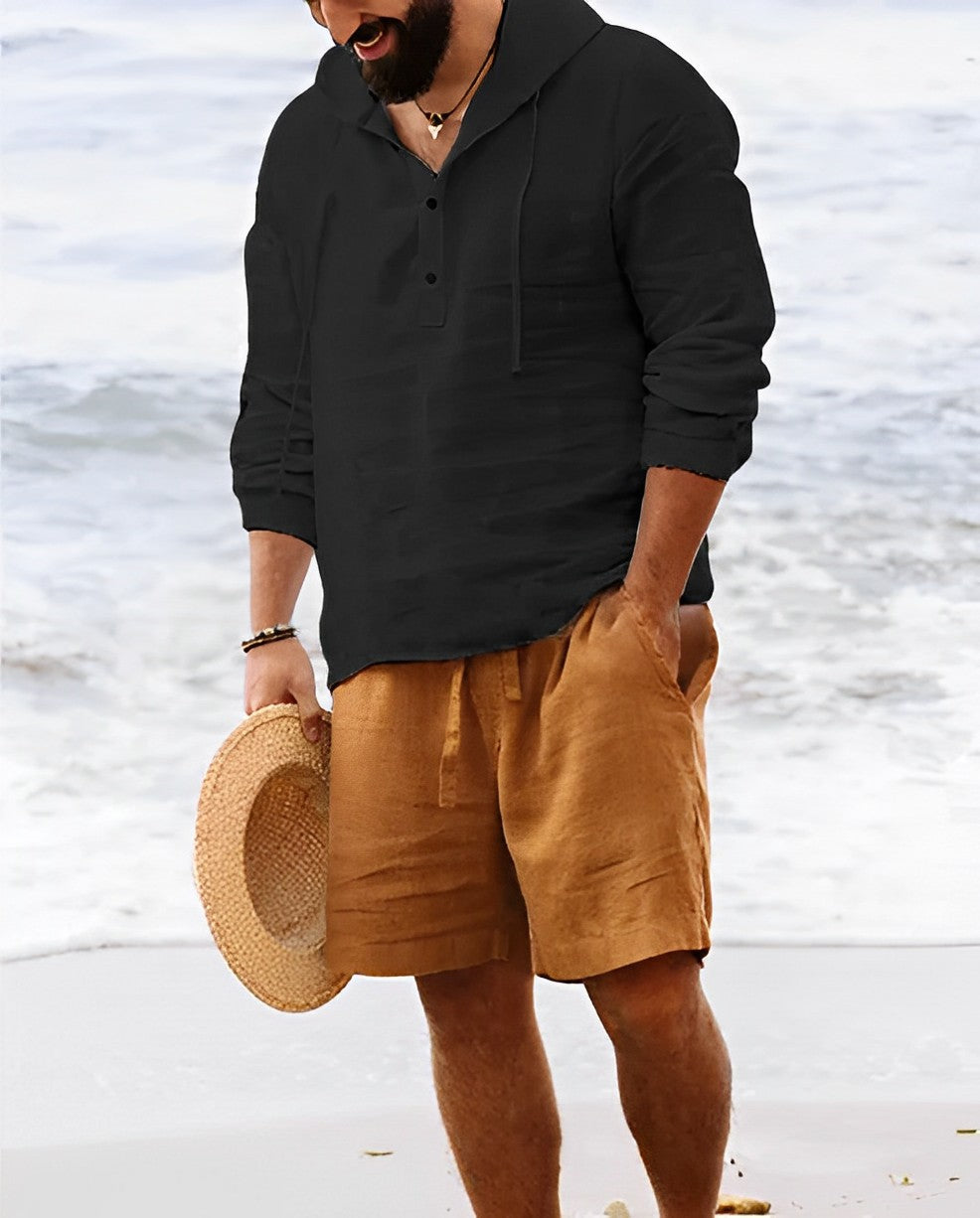 Conan | Men's Linen Henley Collar Long Sleeve Shirt