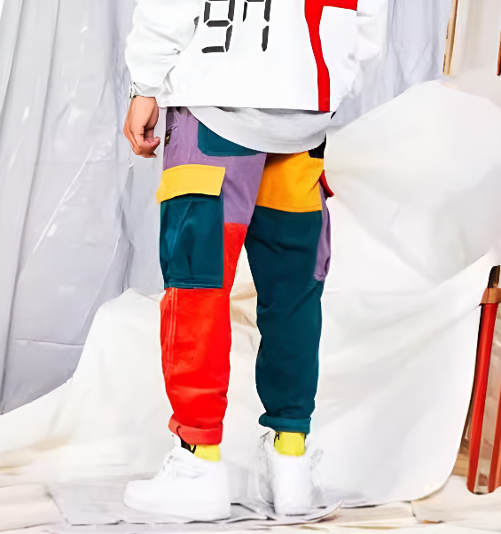 Caiusay | Men's Color-Block Cargo Pants with Drawstring Waist