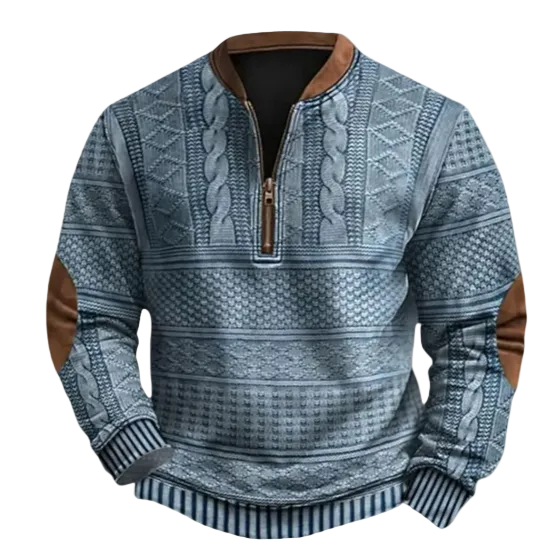 Marco | Men's Patterned Half-Zip Sweater with Elbow Patches