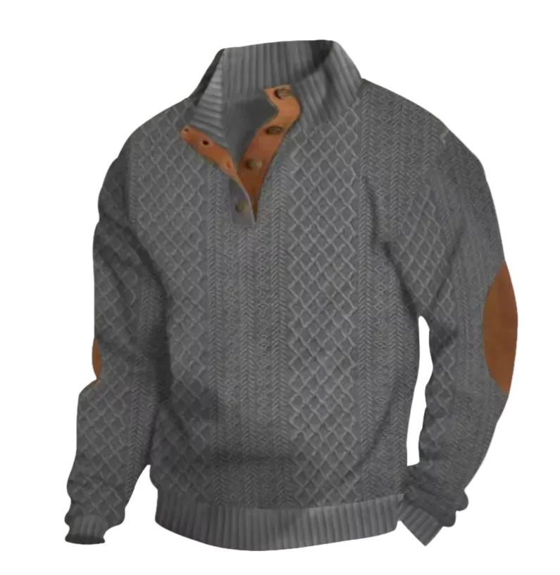 Emmett | Men's Cable Knit Sweater with Collar & Elbow Patches