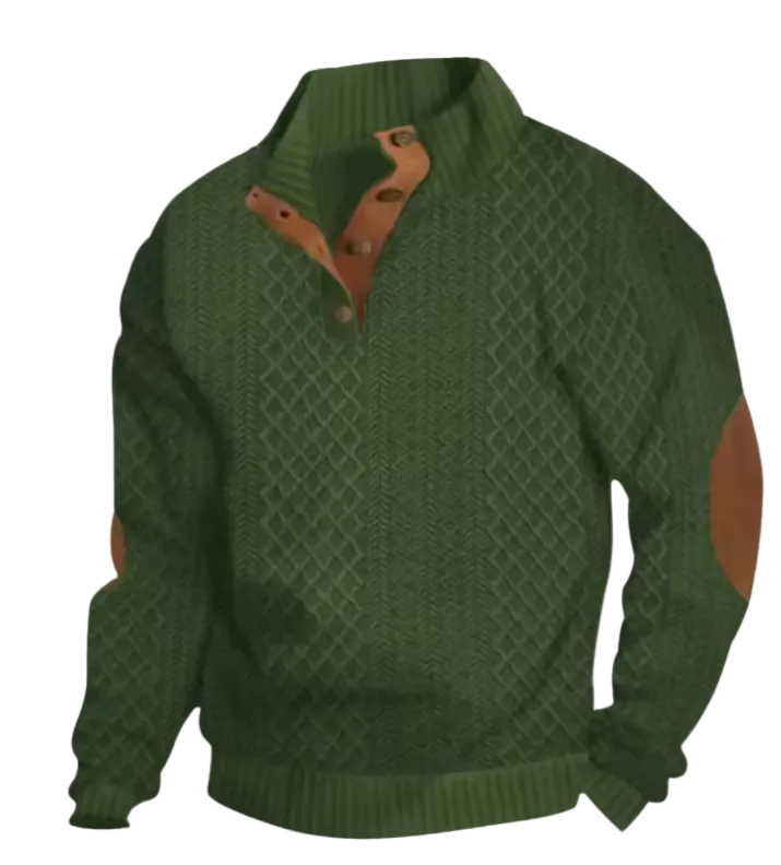 Emmett | Men's Cable Knit Sweater with Collar & Elbow Patches